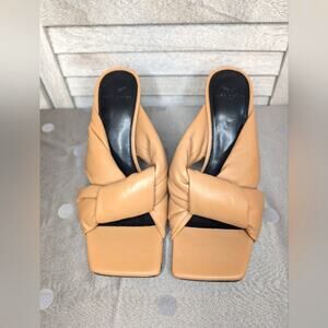 NEW MARC FISHER LTD Womens Beige Dellian Toe Slip On Leather Heeled Sandal